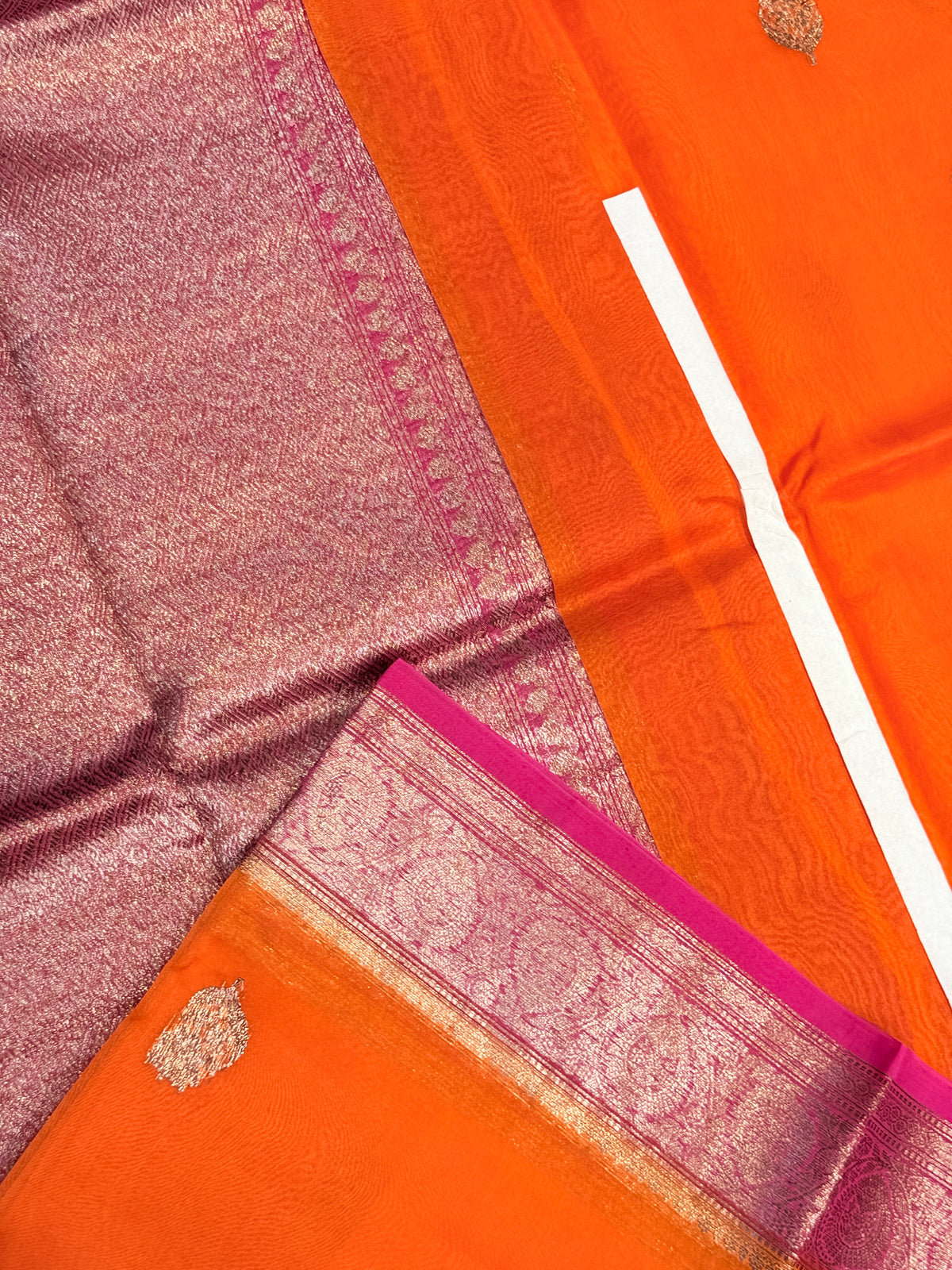 Pure Kora Banaras Silk Contrast -Orange