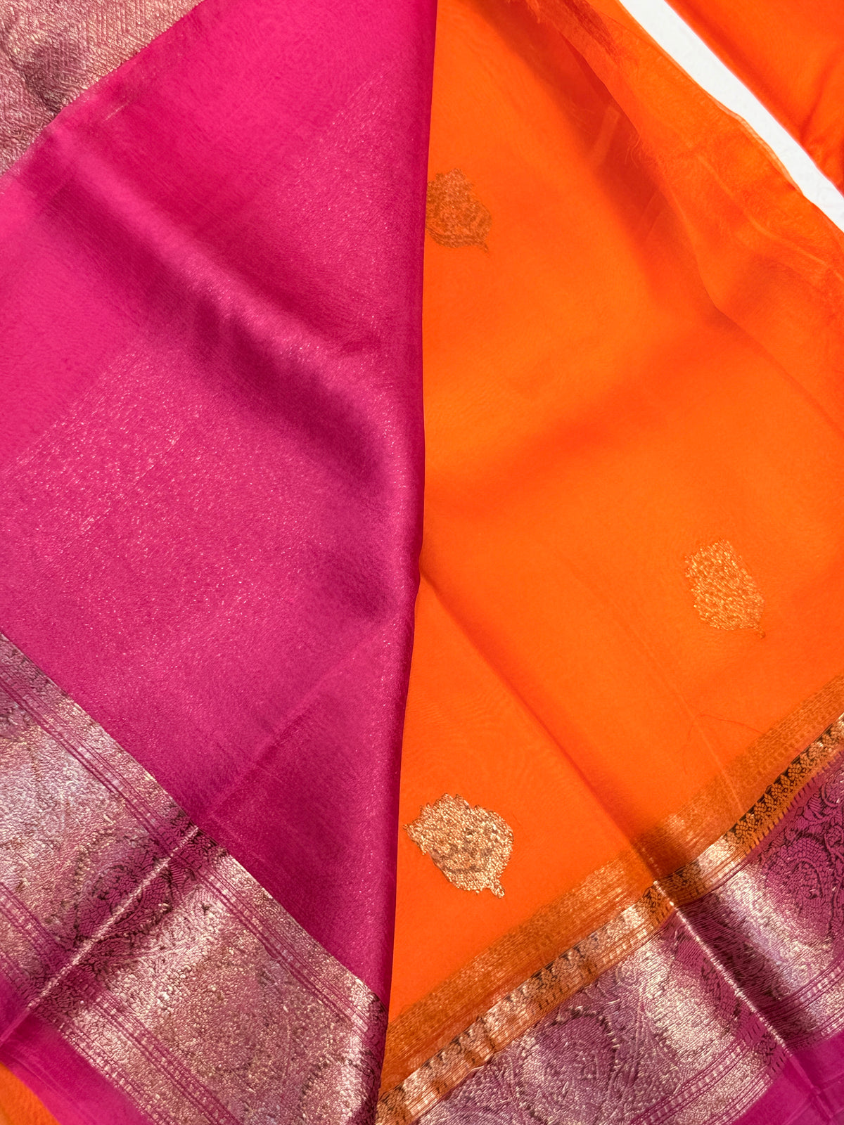 Pure Kora Banaras Silk Contrast -Orange