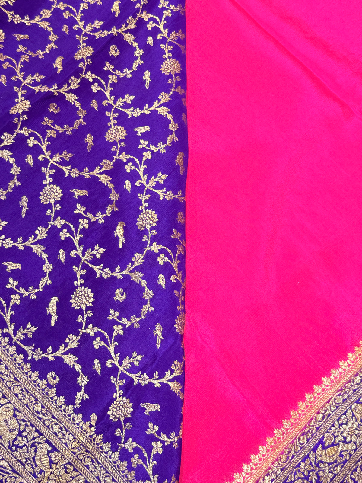Pure Banaras Crepe Silk-Rani Pink