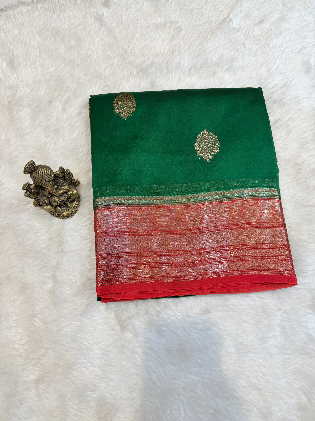Pure Kora Banaras Silk Contrast -Green