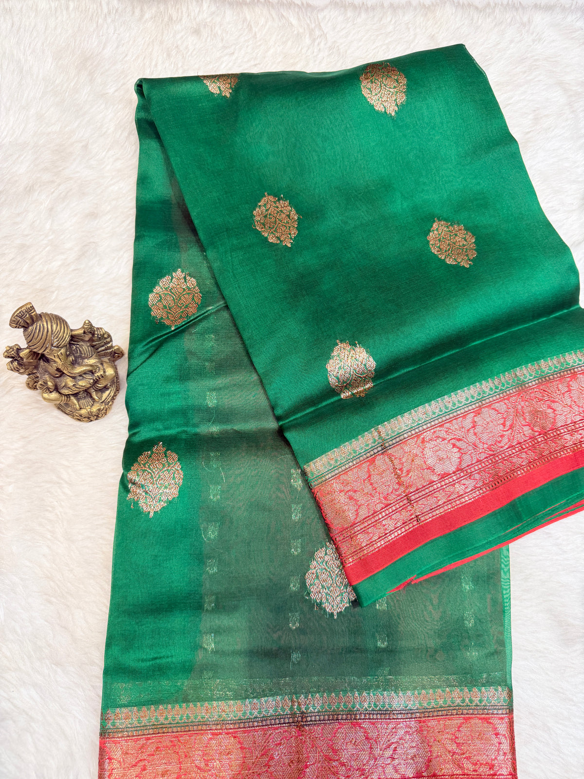 Pure Kora Banaras Silk Contrast -Green