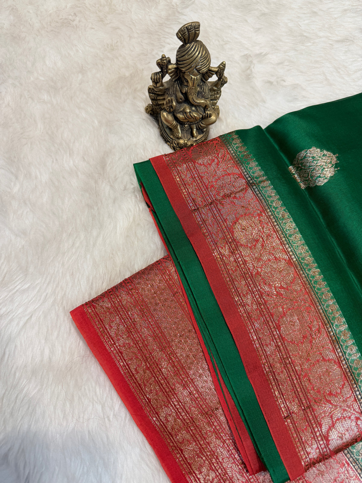 Pure Kora Banaras Silk Contrast -Green