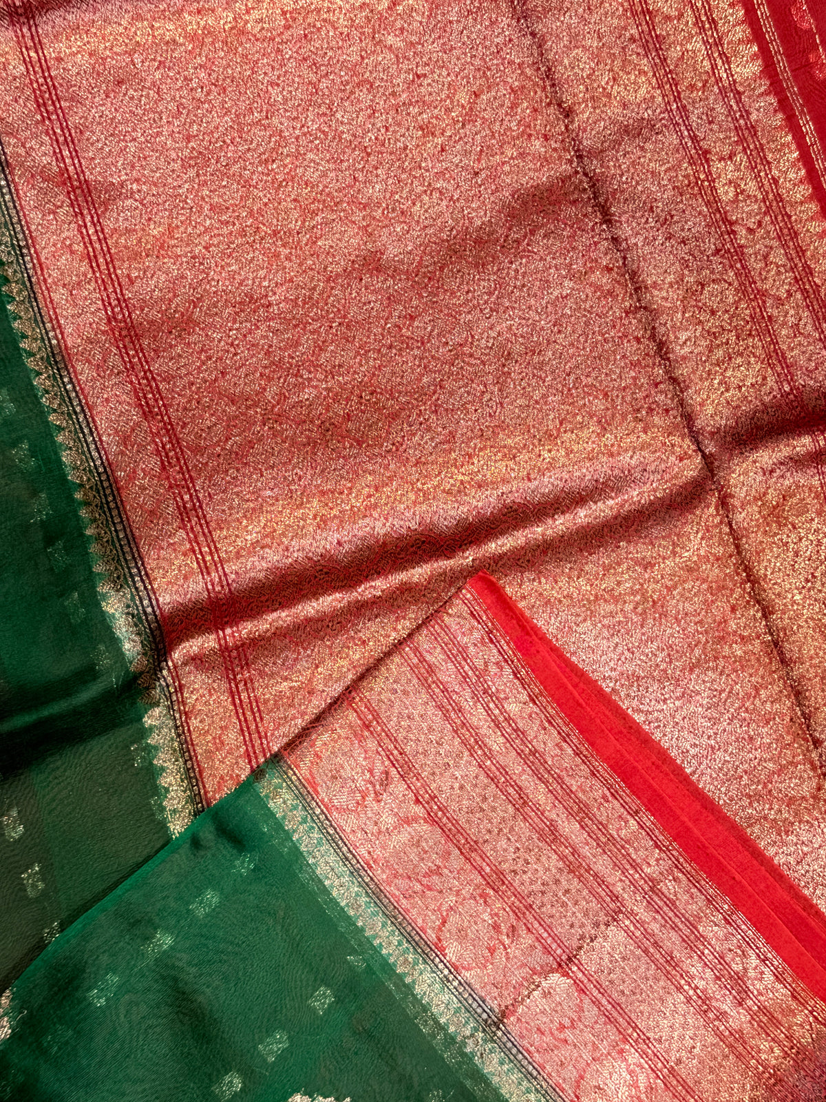 Pure Kora Banaras Silk Contrast -Green