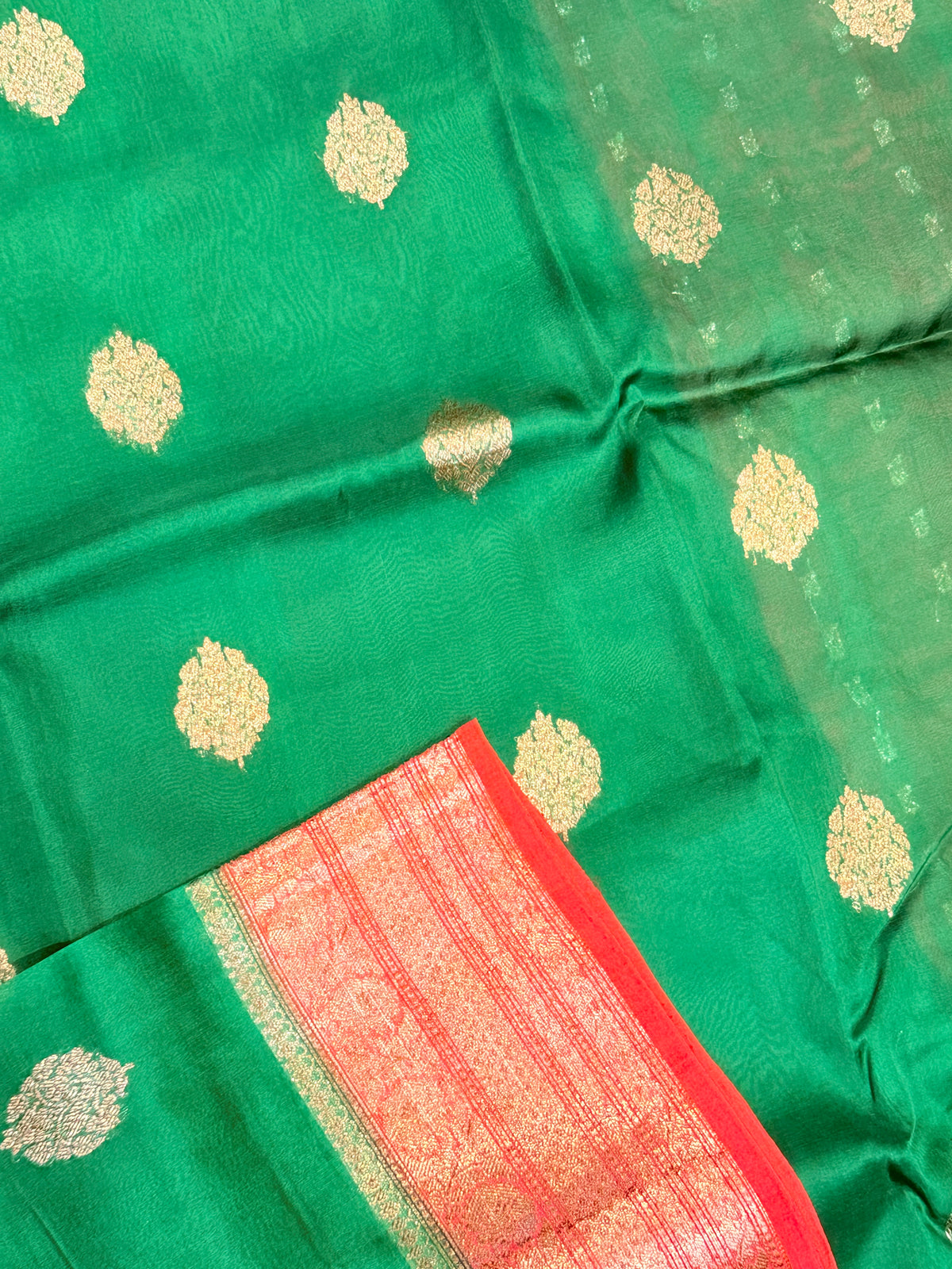 Pure Kora Banaras Silk Contrast -Green