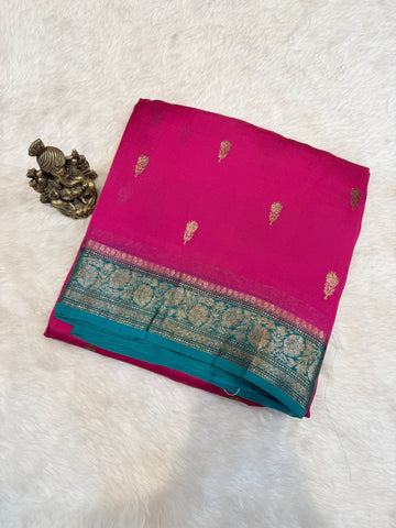 pure KorPa Banaras Silk-Rani Pink Contrast