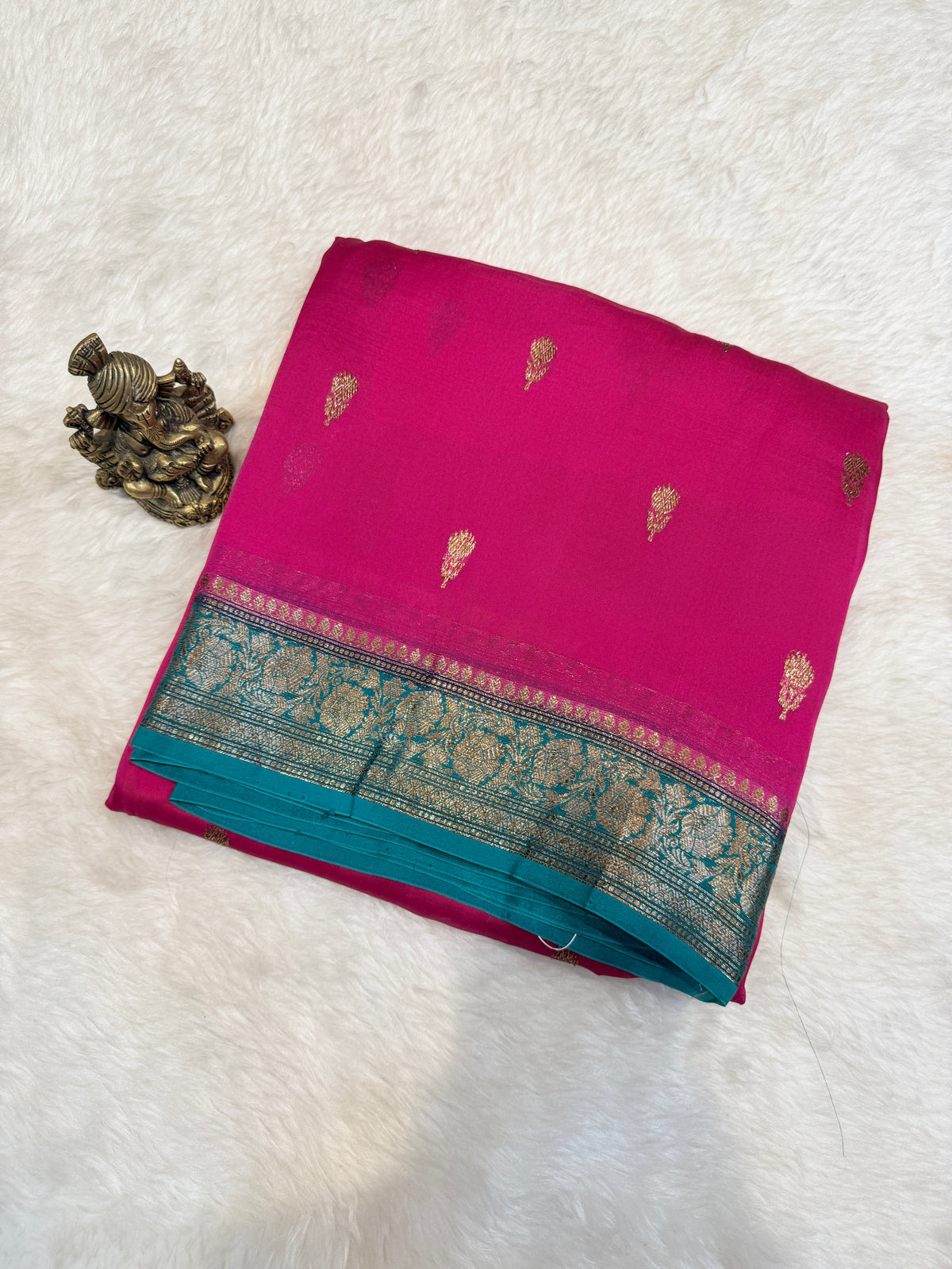 pure KorPa Banaras Silk-Rani Pink Contrast