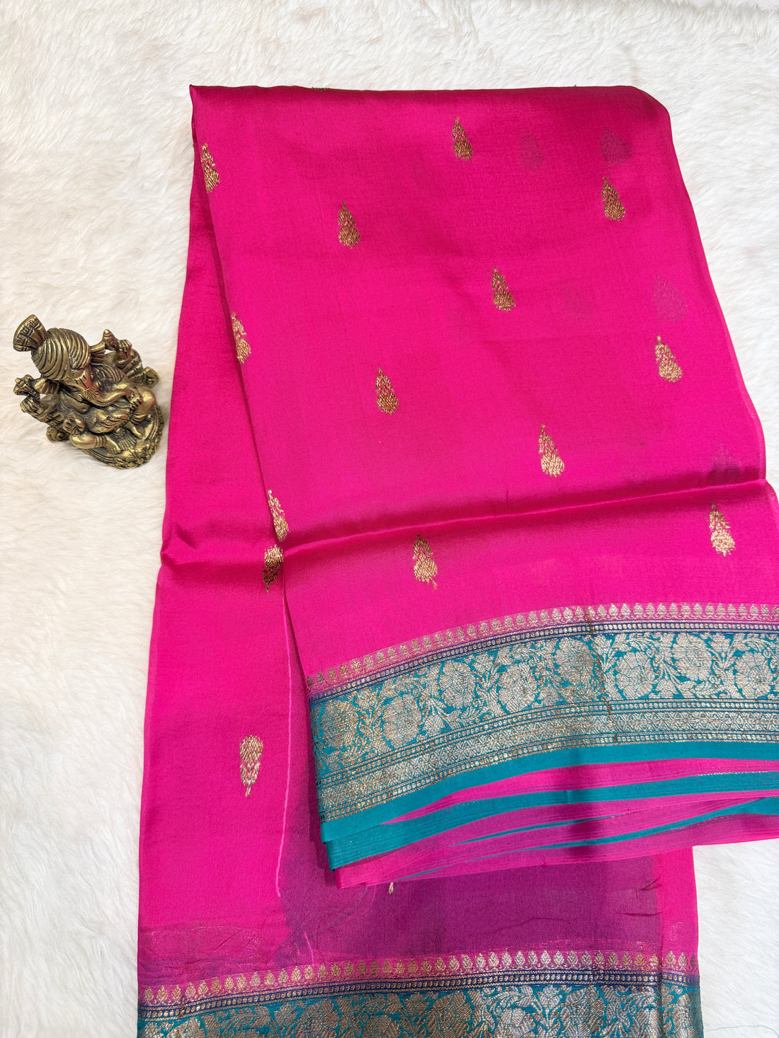 pure KorPa Banaras Silk-Rani Pink Contrast