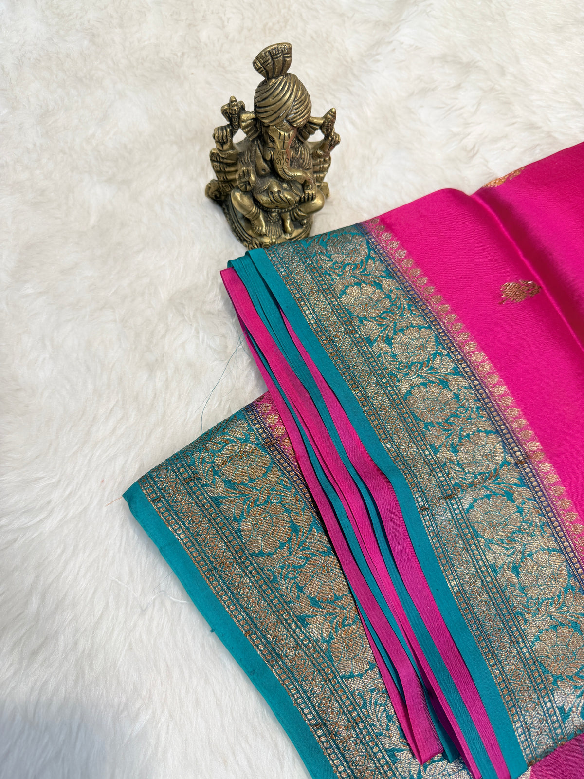 pure KorPa Banaras Silk-Rani Pink Contrast