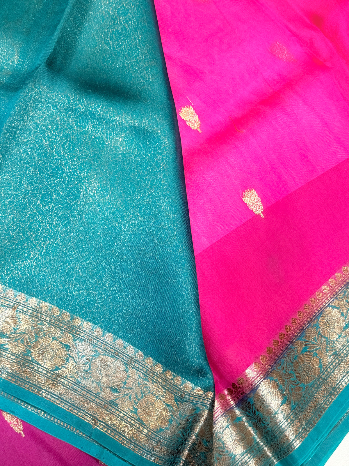 pure KorPa Banaras Silk-Rani Pink Contrast