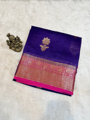 Pure Kora Banaras Silk Contrast -Purple