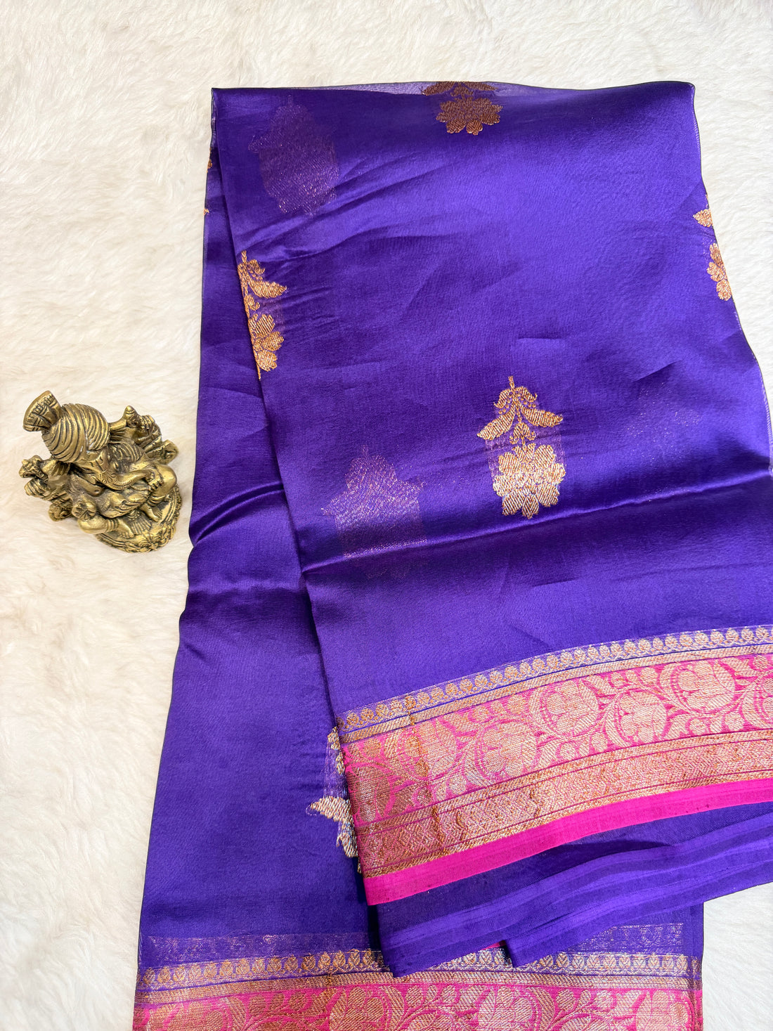 Pure Kora Banaras Silk Contrast -Purple