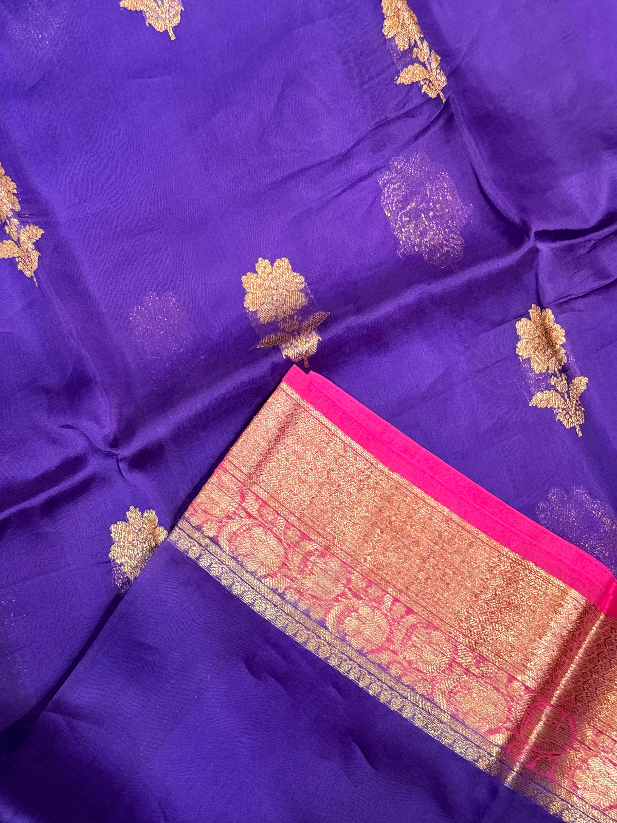 Pure Kora Banaras Silk Contrast -Purple