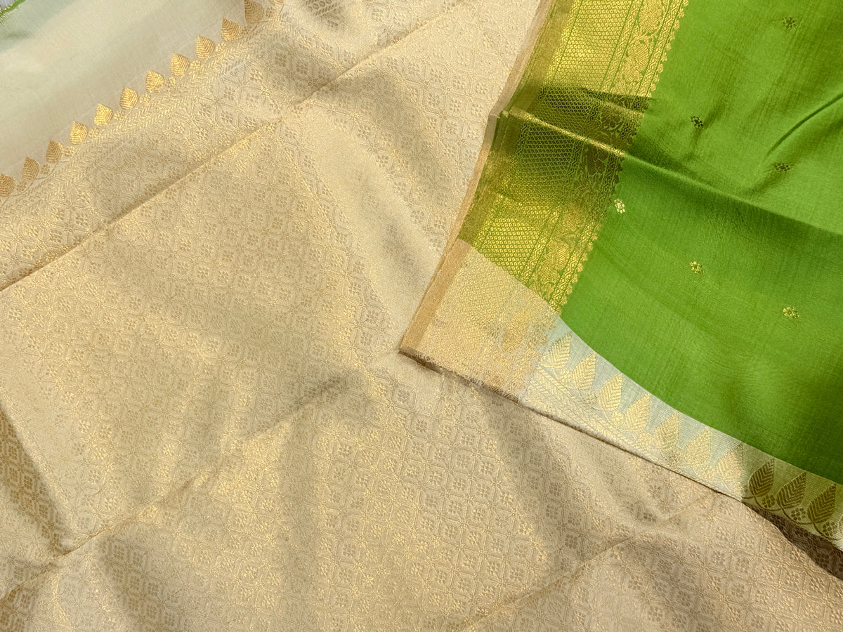 Premium Pure Raw Soft Silk Contrast- Cream