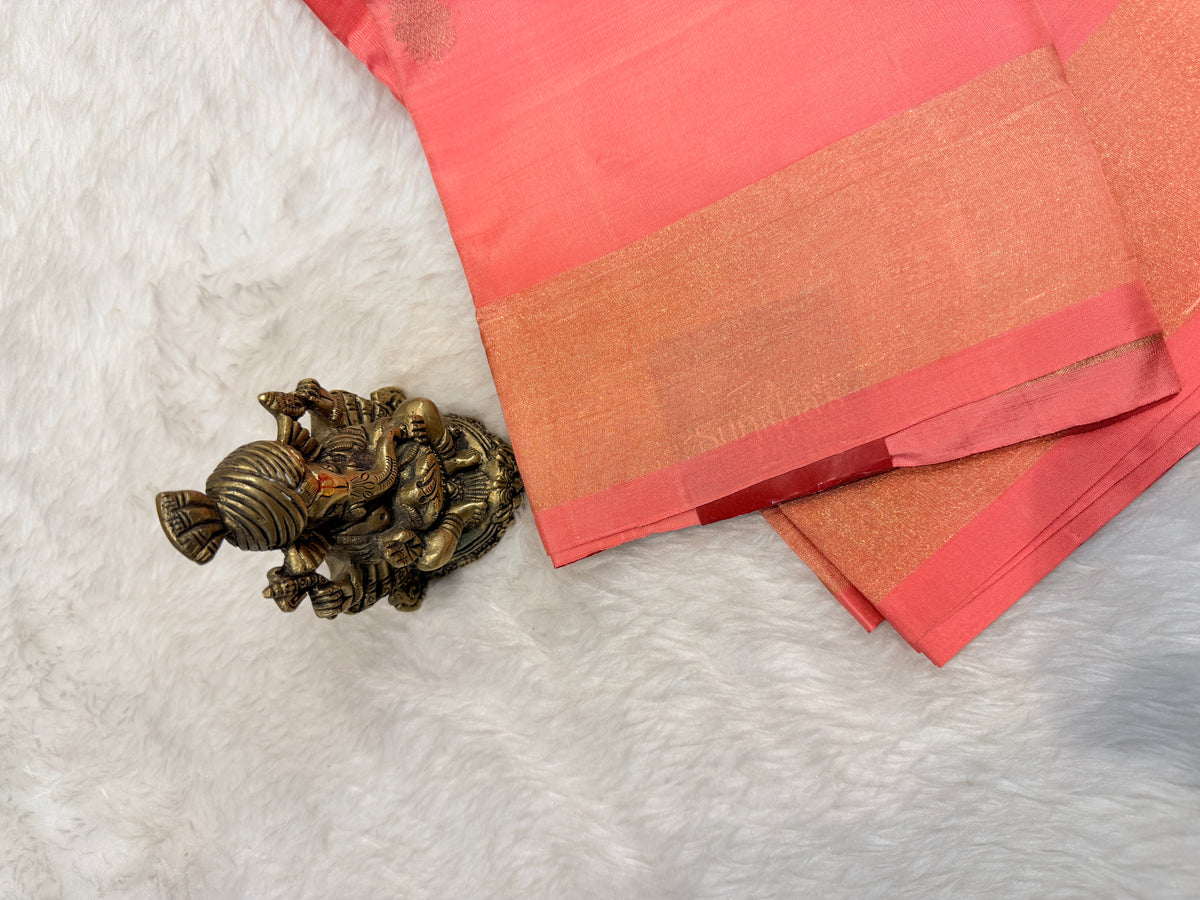 Premium Pure Raw Soft Silk Contrast- Pink