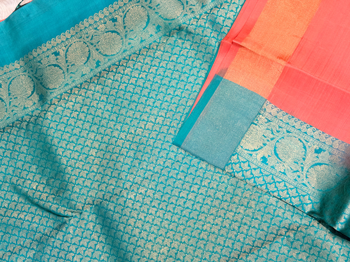 Premium Pure Raw Soft Silk Contrast- Pink