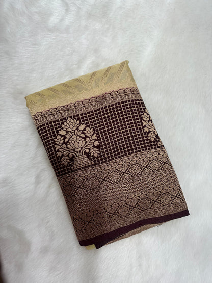 Semi Georgette Silk Cream and Maroon