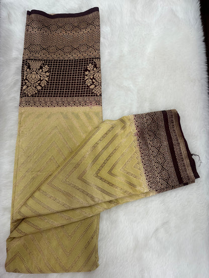 Semi Georgette Silk Cream and Maroon