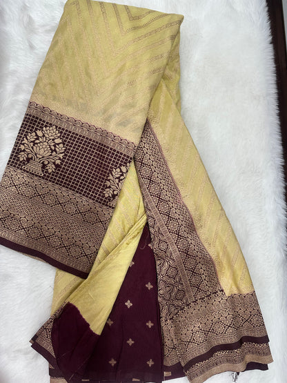 Semi Georgette Silk Cream and Maroon