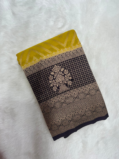 Semi Georgette Silk Yellow and Purple