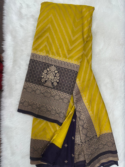 Semi Georgette Silk Yellow and Purple