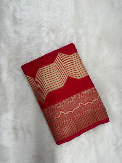 Semi Crepe Silk Red and Golden Zari
