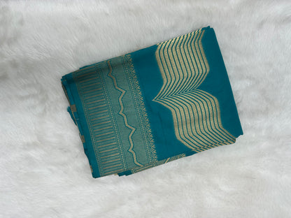 Semi Crepe Silk Blue and Golden Zari