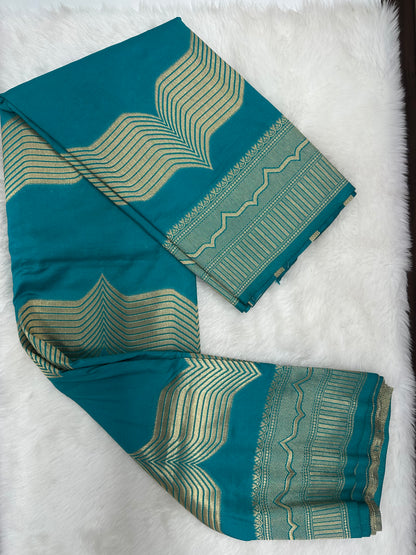 Semi Crepe Silk Blue and Golden Zari