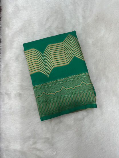 Semi Crepe Silk Green and Golden Zari