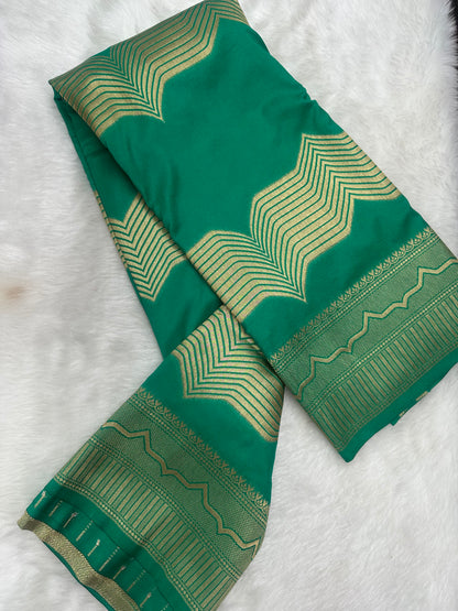 Semi Crepe Silk Green and Golden Zari