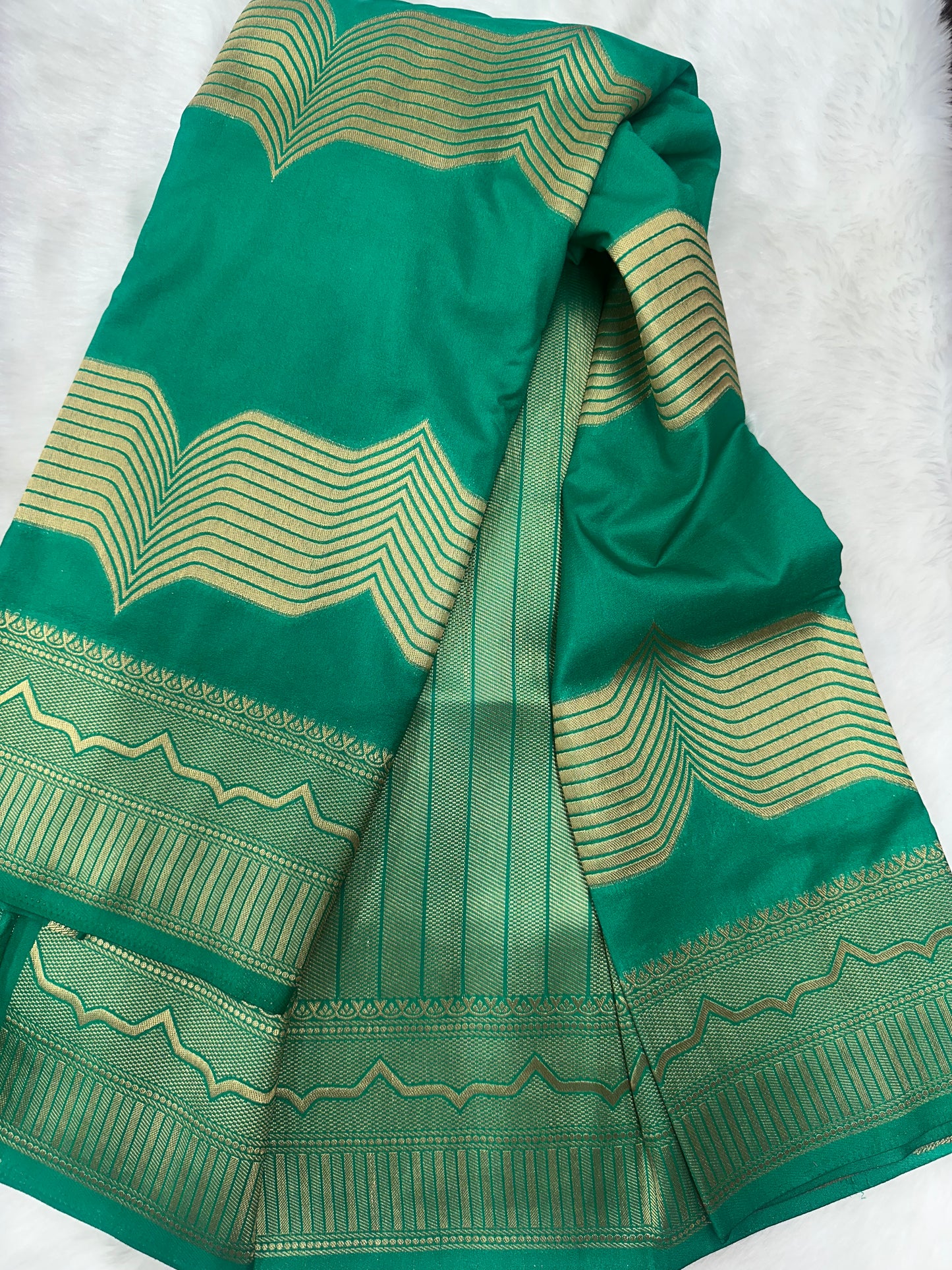 Semi Crepe Silk Green and Golden Zari