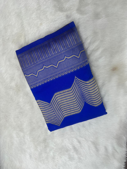 Semi Crepe Silk Royal Blue and Golden Zari