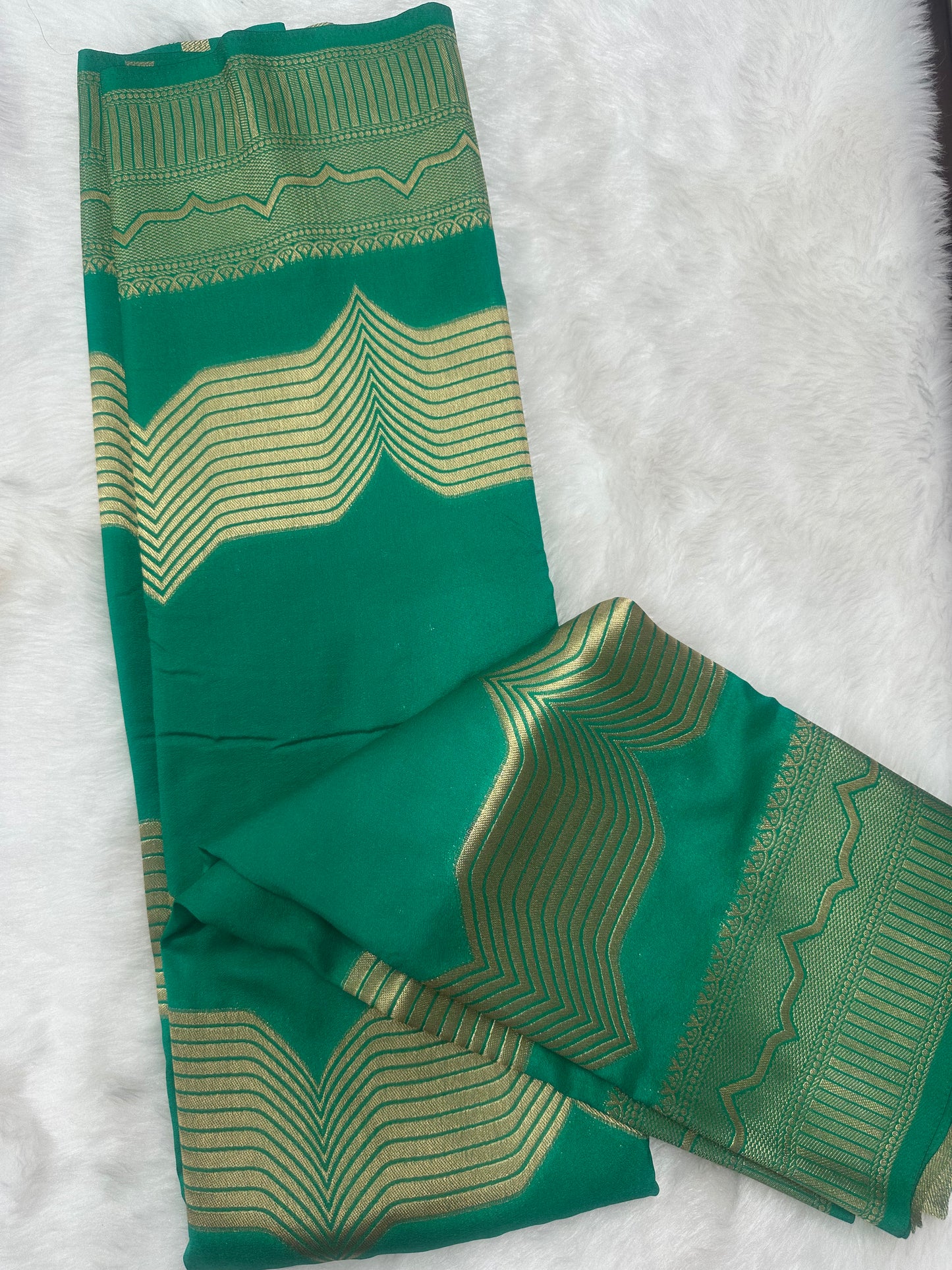 Semi Crepe Silk Green and Golden Zari