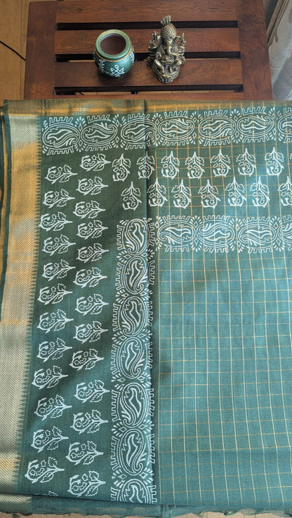 Green Semi Jute silk Saree