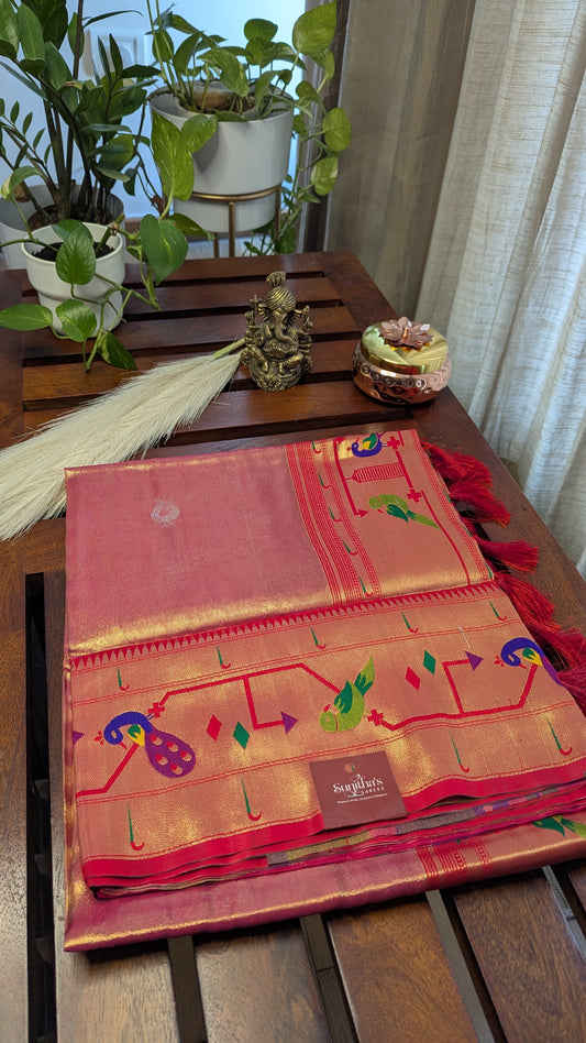 Maharani Pink Paithani Tissue Saree
