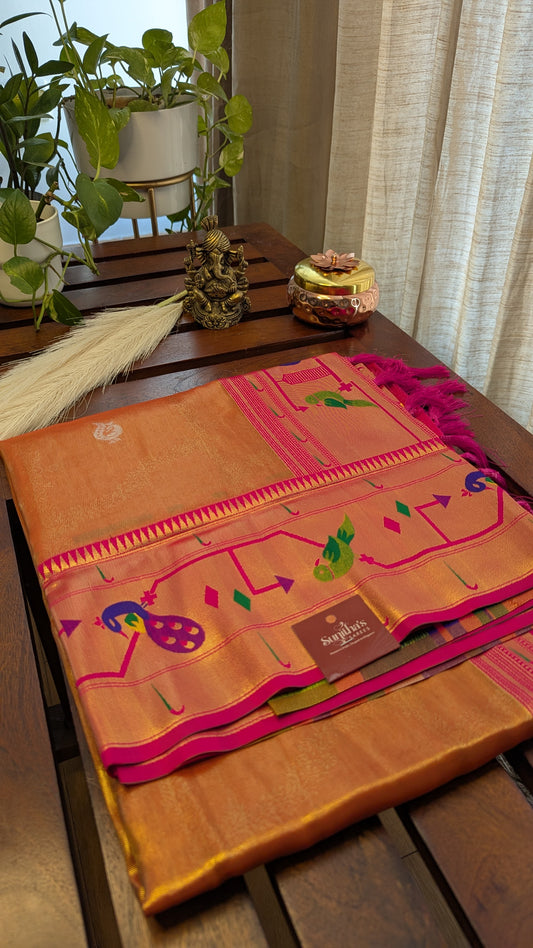 Maharani Orange Paithani Tissue Saree