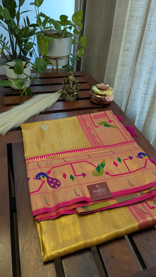 Maharani Yellow Paithani Tissue Saree
