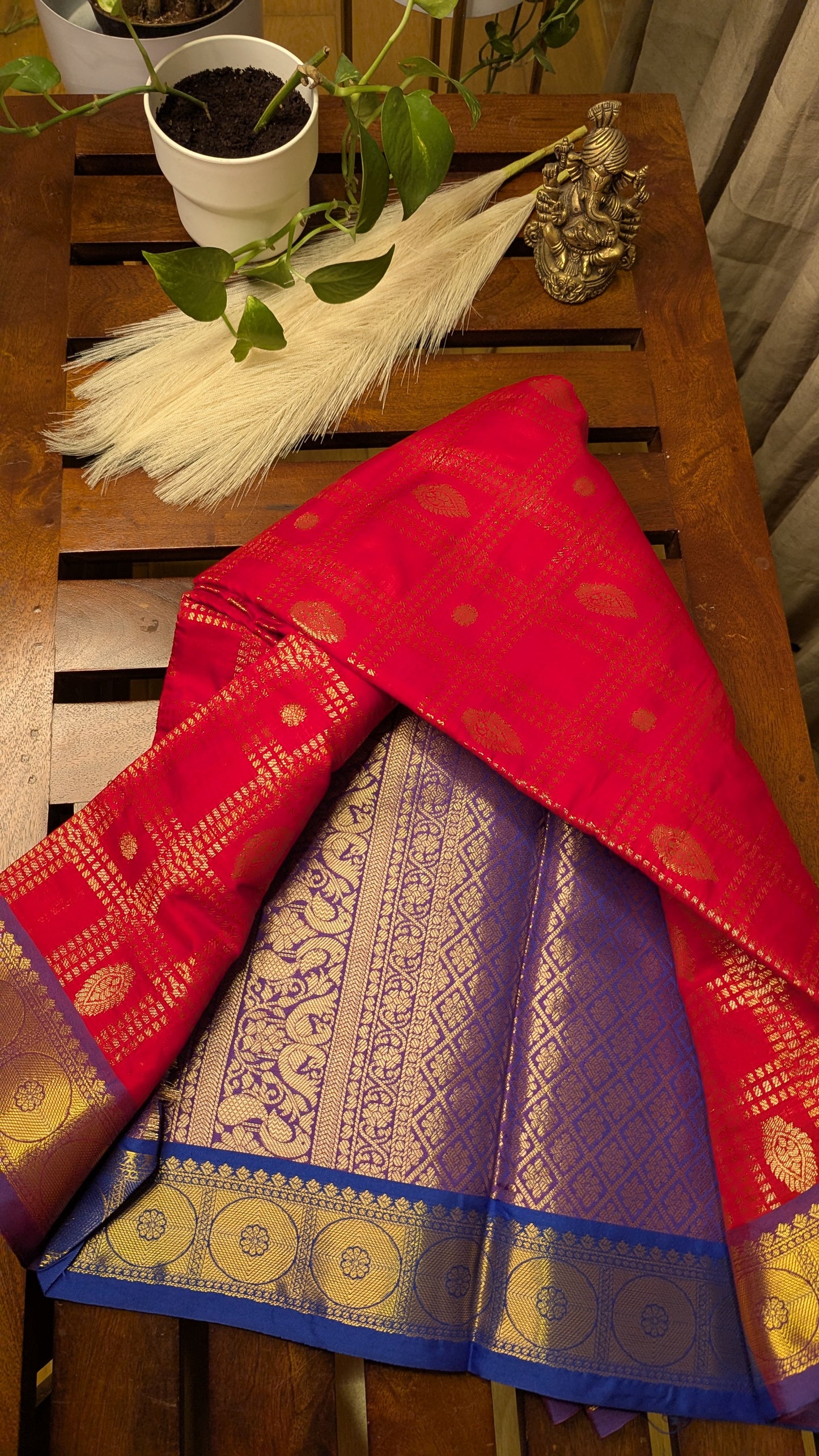 Red and Purple Semi Silk Saree