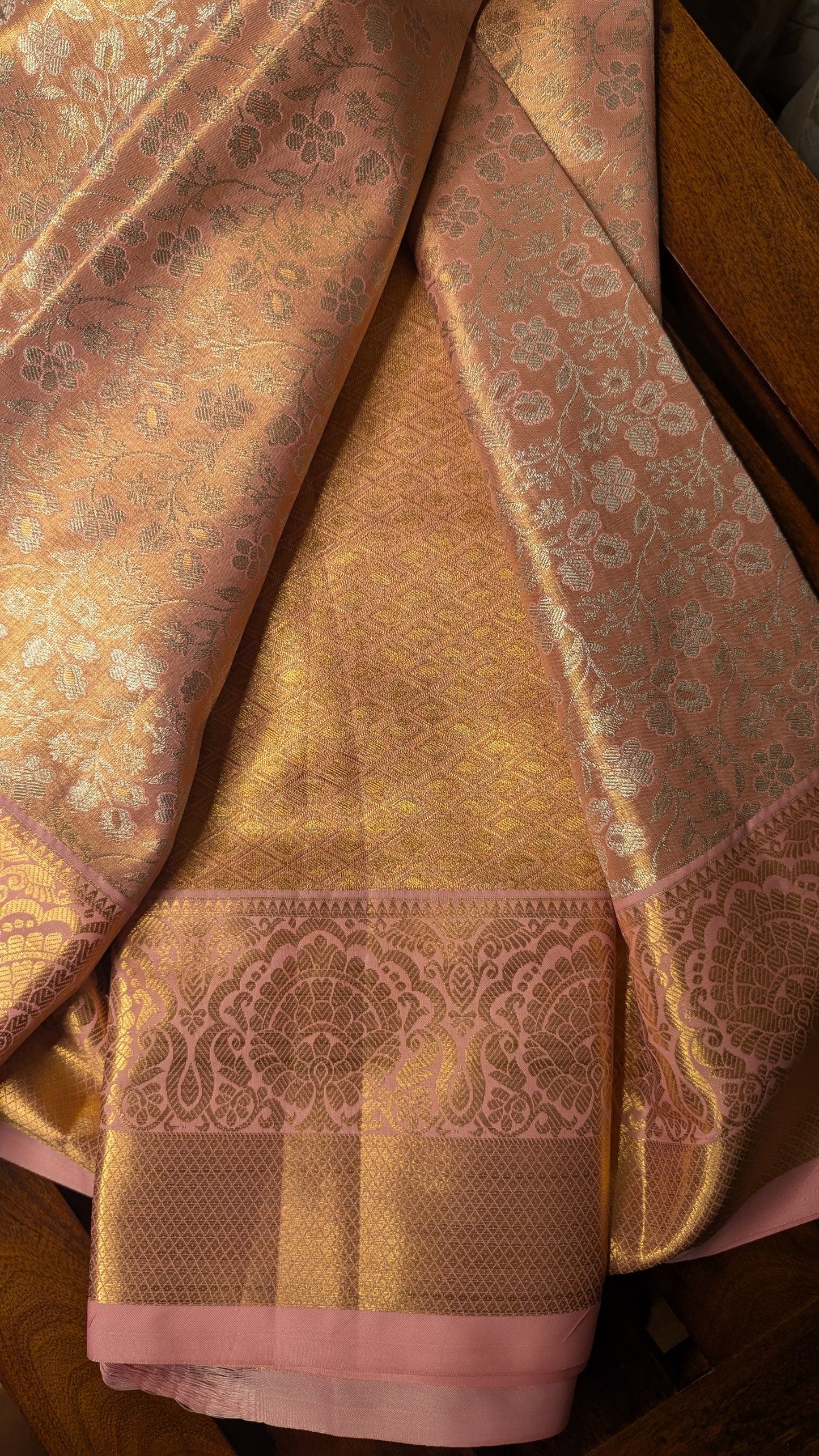 Pink Brocade Semi Kanchi Silk Saree