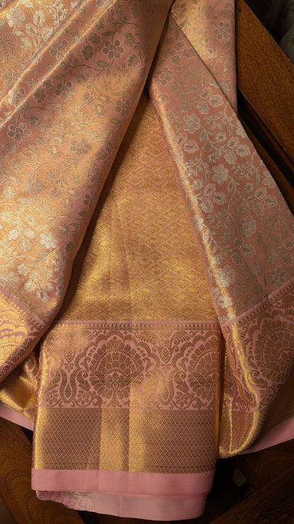 Pink Brocade Semi Kanchi Silk Saree