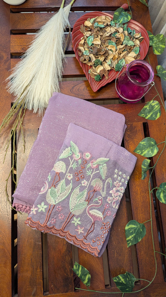 Lavendar Fancy Saree with Embroidery work Blouse