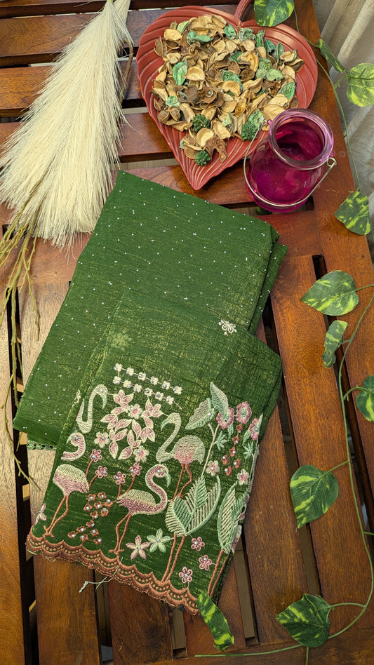Green Fancy Saree with Embroidery work Blouse