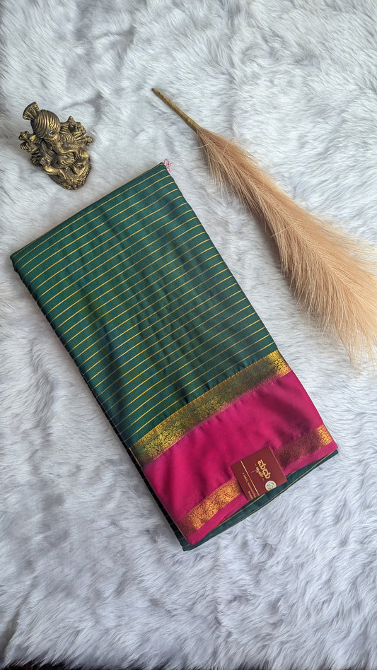 Green and Magenta Semi Mysore Silk Saree