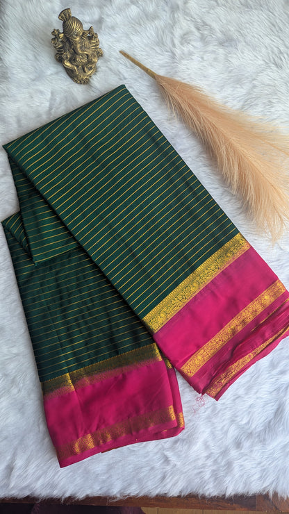 Green and Magenta Semi Mysore Silk Saree