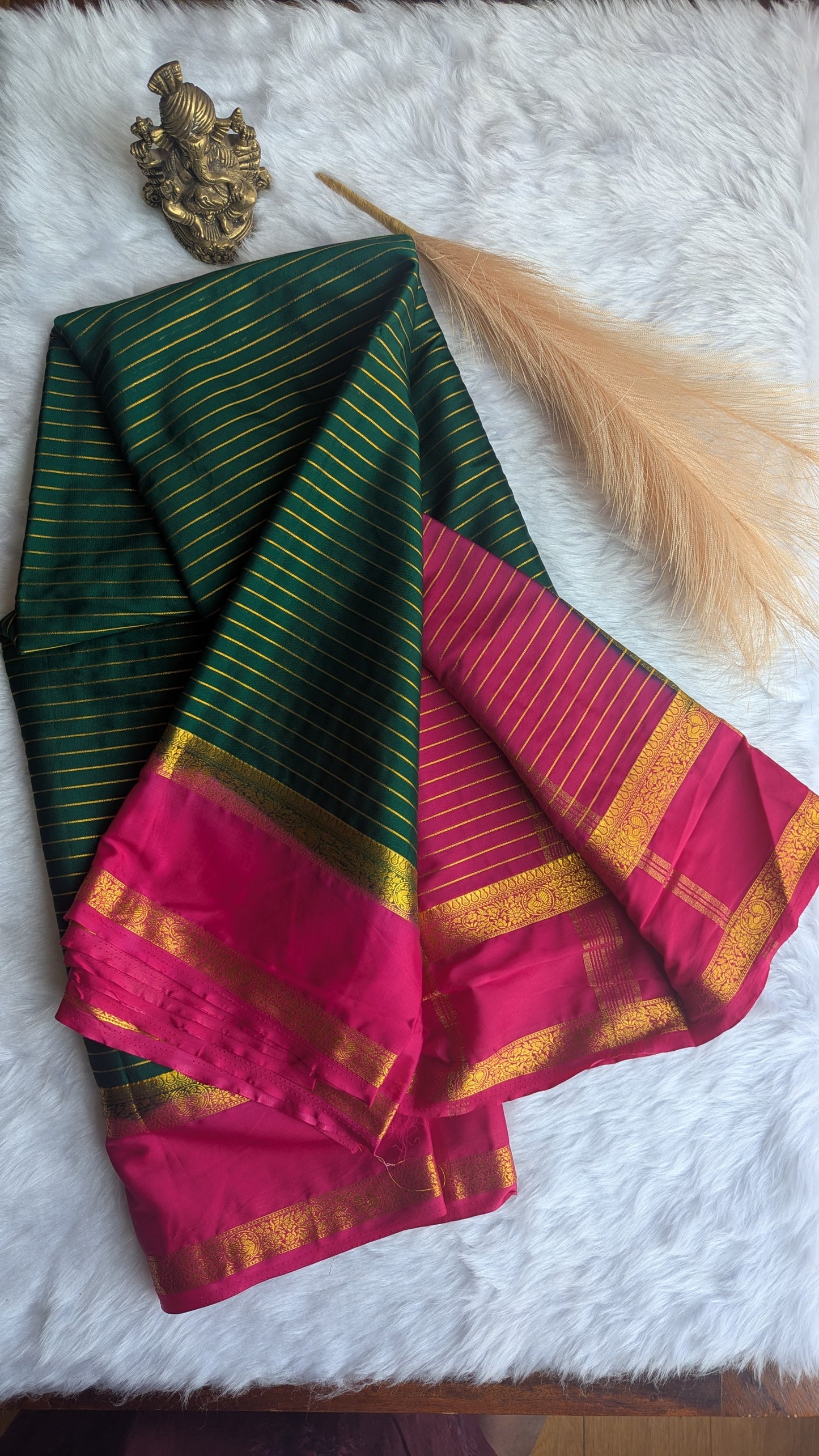 Green and Magenta Semi Mysore Silk Saree
