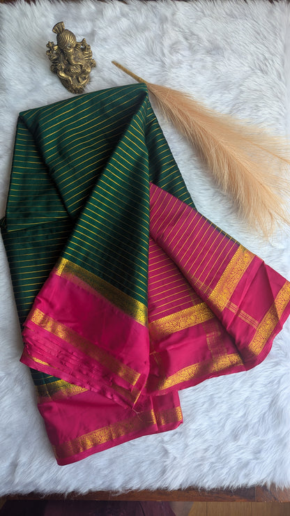 Green and Magenta Semi Mysore Silk Saree