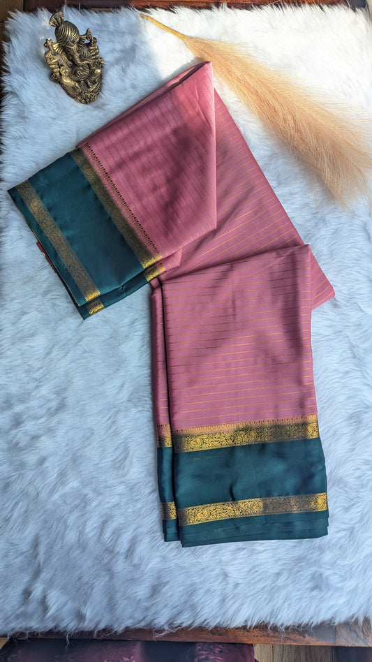 Pink & Green Semi Mysore Silk Saree