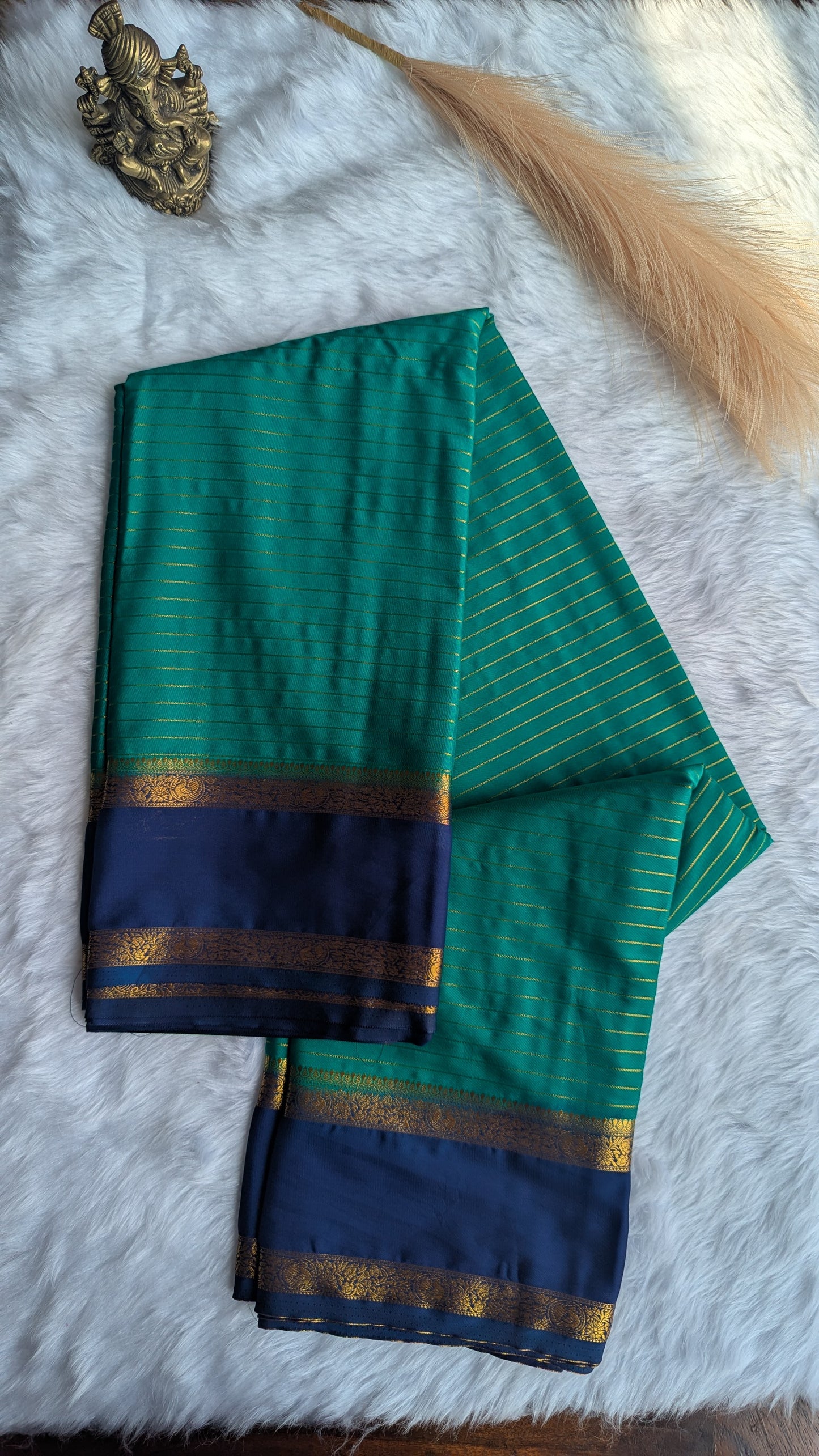 Rama Green & Blue Semi Mysore Silk Saree