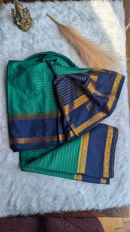Rama Green & Blue Semi Mysore Silk Saree