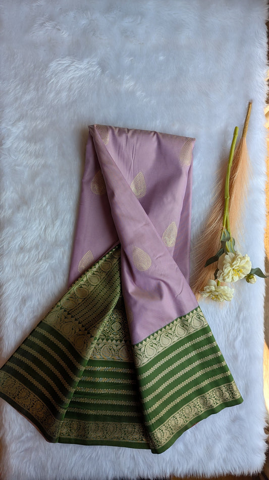Lavender and Green Semi Soft Silk Saree
