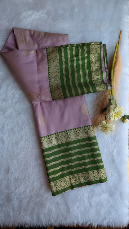 Lavender and Green Semi Soft Silk Saree